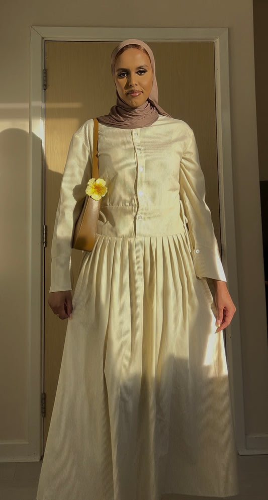 Butter Yellow Pinstripe Dress in Tall and Regular