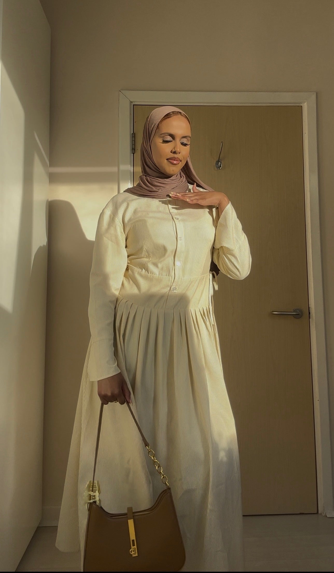 Butter Yellow Pinstripe Dress in Tall and Regular